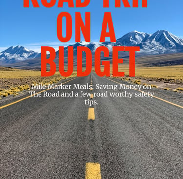 Road Trip on a Budget book cover featuring a desert highway leading to snow-capped mountains.