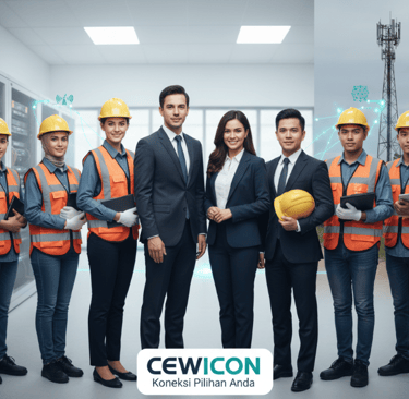 Teknisi CEWICON sedang memasang jaringan internet fiber optik untuk pelanggan rumah dan bisnis