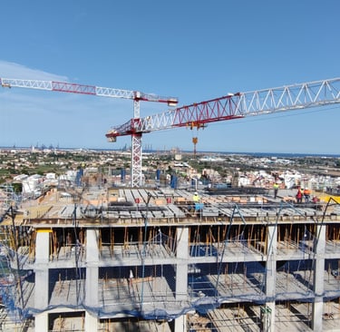 a crane is seen from the top of a building
