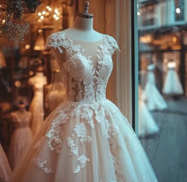 robe mariee dans vitrine boutique Anais Designs Paris