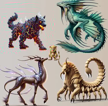 Creatures of Trexlin. Collage of beasts