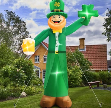12 Ft St Patricks Day Decorations Inflatable Leprechaun, Blow up Leprechaun Hold Shamrocks Beer Buil