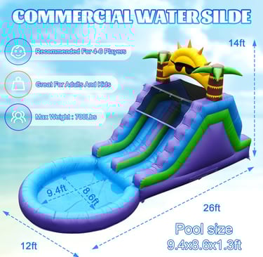 26ft(L) Commercial Grade Water Slide for Adults Kids(Double Slides&Big Splash Water Pool),Heavy Duty
