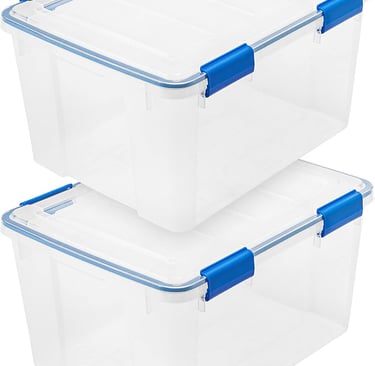44 Qt Storage Bins with Lids, 2 Pack, BPA-Free Plastic Gasket Box with Tight Latch and Seal, Stackab