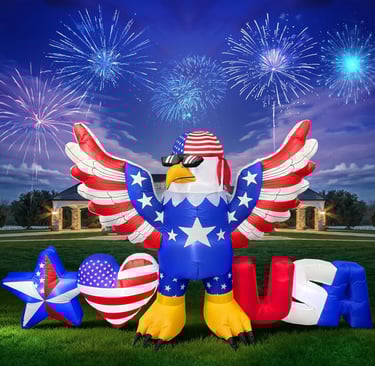 8.2FT Long 4th of July Inflatables Decoration Patriotic Blow up Bald Eagle with LED Lights USA Star