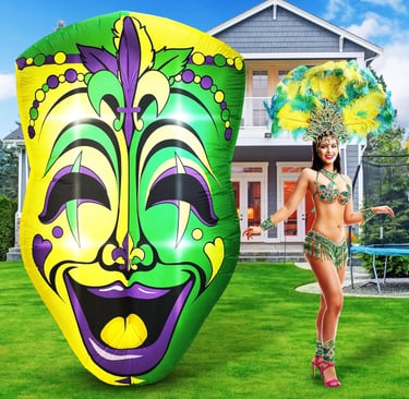Inflatable mask with Fleur-de-Lis designs