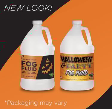 Bottles of Froggys Fog machine fluid used for Halloween yard displays