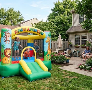 bounce house in small backyard
