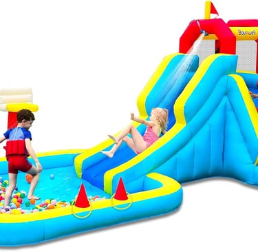 Bounwell Inflatable Water Slide, Blow Up Water Slide with Climbing Wall, Water Slide for Kids Backya