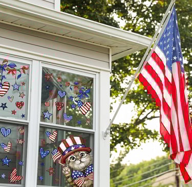 Patriotic cat clings paired with flag