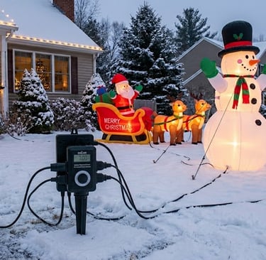 Christmas display with power stake, timer, cords