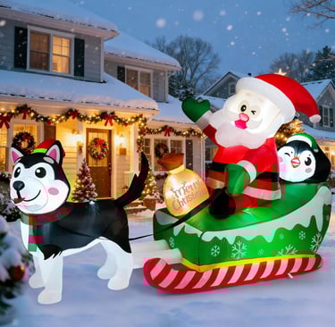 Christmas Inflatables Outdoor - 9.5 FT Christmas Blow Ups Yard Decorations with Lights & Three Chara