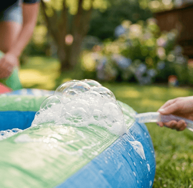 close‑up of inflatable seam with bubbles from soap test