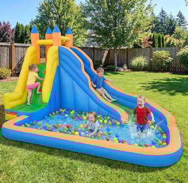 Costzon Inflatable Water Slide, Giant Bounce House Water Park for Kids Backyard Fun w/Long Slide, Cl