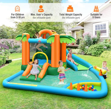 Costzon Inflatable Water Slide, Mega Water Bounce House Combo for Kids Outdoor Fun with Splash Pool,