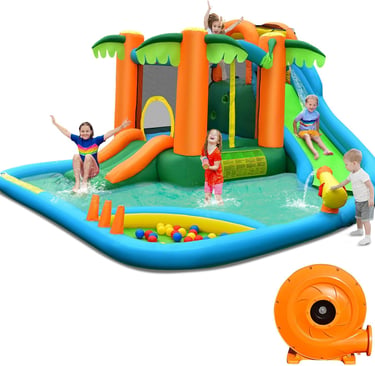 Costzon Inflatable Water Slide, Mega Water Bounce House Combo for Kids Outdoor Fun with Splash Pool,