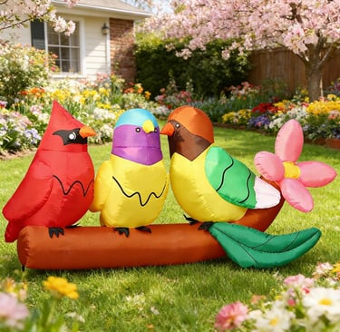 DomKom 8FT Long Spring Inflatable Three Little Birds and Flower Outdoor Decoration, Blow Up Spring D