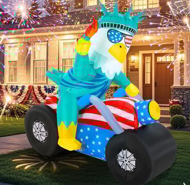 Inflatable eagle on motorcycle