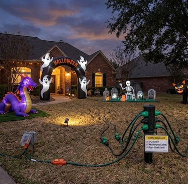 Halloween inflatable display with electrical safety products