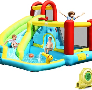 HONEY JOY Inflatable Water Slide, Water Bounce House & Water Park w/Splash Pool & Slides, Climbing W