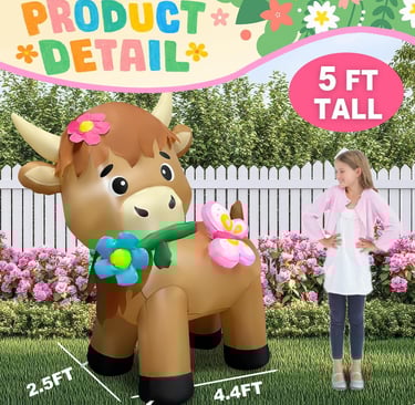 5 feet inflatable spring cow decoration