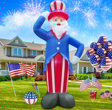 12 foot tall inflatable Uncle Sam with other accessories