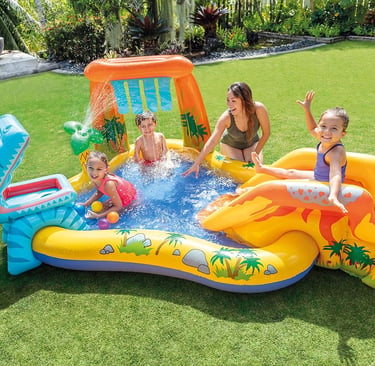 Intex Inflatable Dinosaur Play Center Outdoor Playhouse Inflatable Water Park with Kid Pool Slide, W