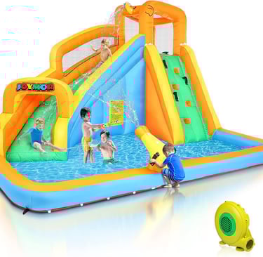 JOYMOR Inflatable Water Slide Park wtih Splash Pool, Climbing Wall, Water Cannon,Blow up Water Slide
