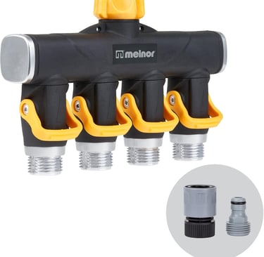 Melnor 65135AMZ 4 Way Lever Flow Through Valve Connector Bundle, Yellow, Black