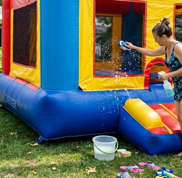 mom cleaning bounce house