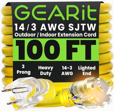Outdoor 14 AWG Gauge 3 Prong Plug 100 Foot Extension Cord