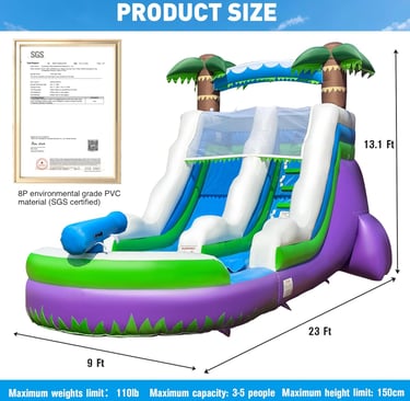 OZIS 23' Commercial Grade Water Slide Inflatable with Replaceable Climbing and Pool Wet Dry Use, Tro