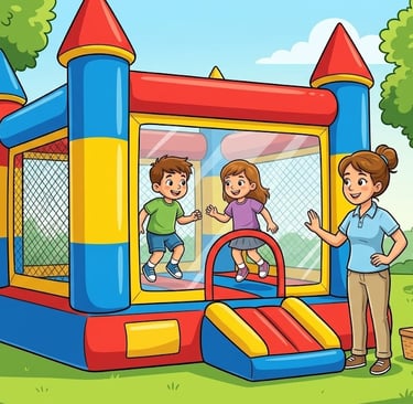 parent supervising children in bounce house