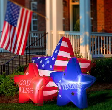 Patriotic inflatables with US flag behind