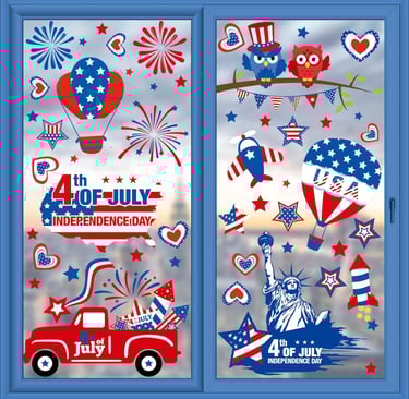 various patriotic window clings