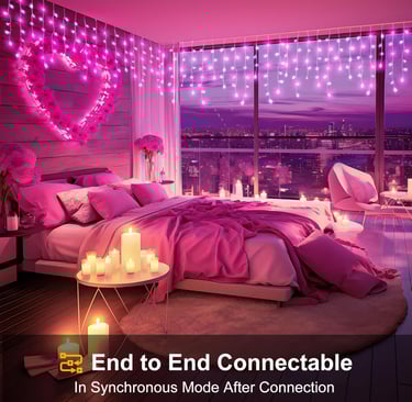 Romantic Valentine's Day bedroom with pink lights