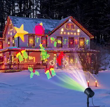 outside projector displaying on house