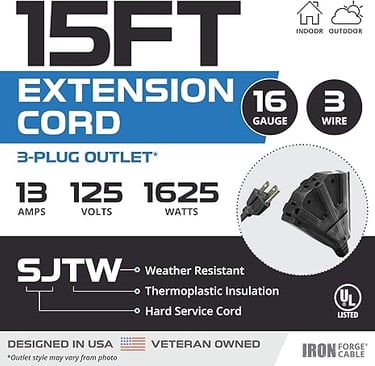extension cord showing ratings