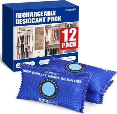 Rechargeable Desiccant Packs, 100g Each, Blue, Color Indicating Silica Gel Dehumidifier Bags for Sto