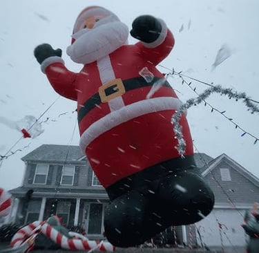 Santa inflatable in snowy wind
