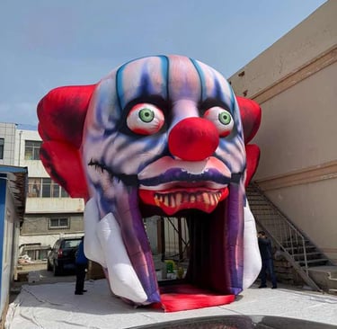Scary inflatable clown tunnel, perfect for trick or treat time