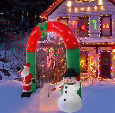 Inflatable arch with Santa and snowman for small yard