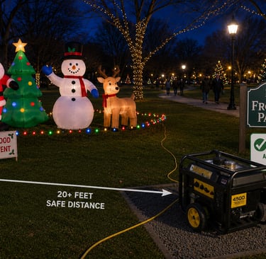 holiday inflatables powered by a properly positioned generator