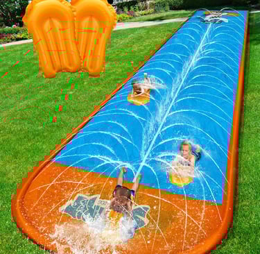 Spring Water Slip and Water Slide, 22ft *2 Lanes Slip Water Slides for Kids Backyards Ages 5-8 8-12 