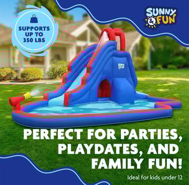 Sunny & Fun Deluxe Inflatable Water Slide Park & Splash Pool with Tunnel - Heavy-Duty for Outdoor Fu