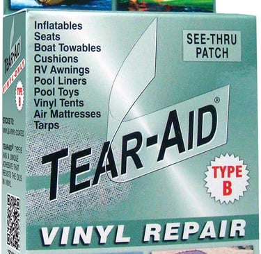 TEAR-AID Vinyl Repair Kit, Type B Clear Patch for Vinyl-Coated Materials, Works on Tents, Awnings, A