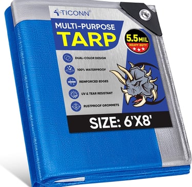 TICONN Heavy Duty Tarp Cover, Extra Thick Tarps Waterproof Tear and Rip Proof UV Resistant Tarpaulin