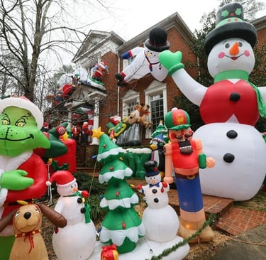 crowded Christmas inflatable decorations