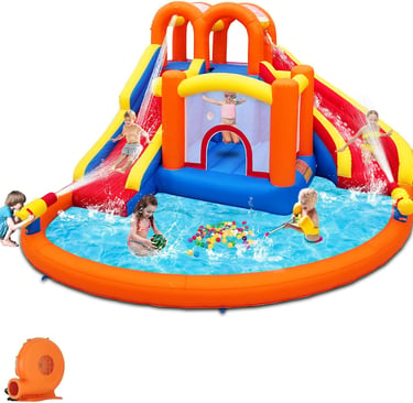 Umbalir 2026 Upgraded 14.2x12.8FT Giant Inflatable Water Park, Bounce House with 2 Long Water Slides