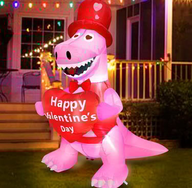 pink dinosaur holding Valentine's Day heart